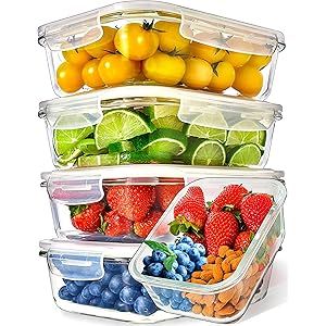 Prep Naturals Glass Meal Prep Containers (5 Pack, 36 Ounce) - Glass Food Storage Containers with ... | Amazon (US)