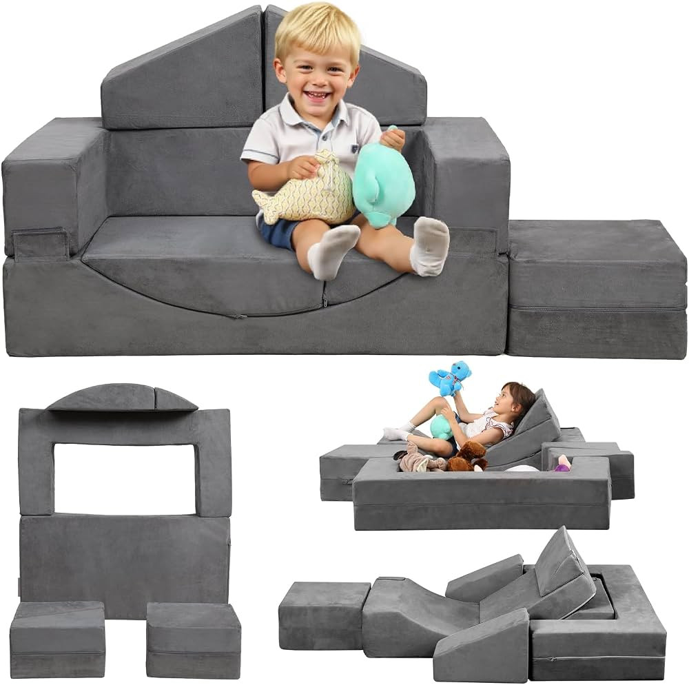Modular Kids Play Couch, Kids Sofa Toddler Couch, Foam Play Set with Recliner, Toddler Sofa for C... | Amazon (US)