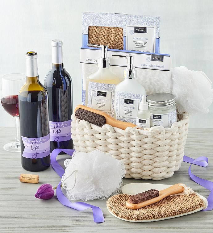 Denarii Lavender Spa Gift Basket with Wine | Harry & David