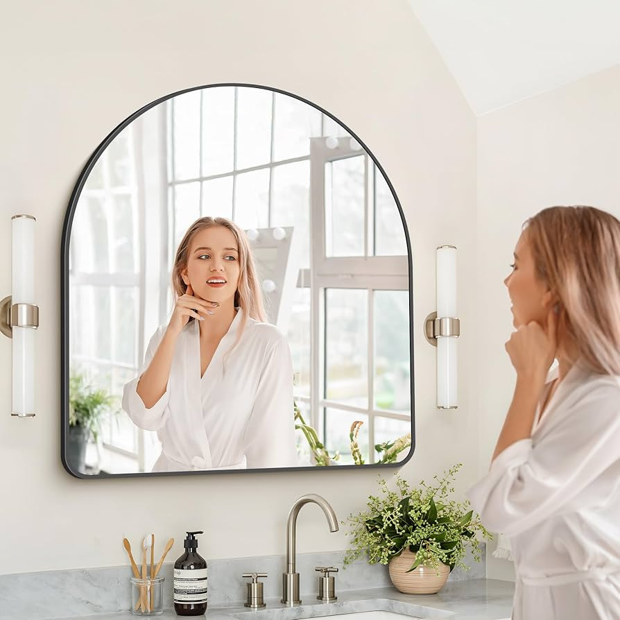 Arched Bathroom Mirror, 36"x40" Black Arched Mirror for Bathroom, Wall Mounted Mirror, Black Vani... | Amazon (US)