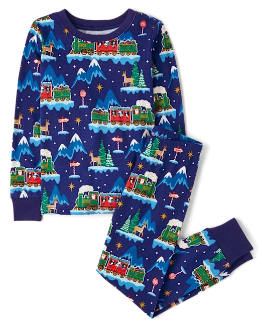 Unisex Kids Glow In The Dark Long Sleeve Christmas Train Print Snug Fit Cotton Pajamas - BLUECANV... | The Children's Place