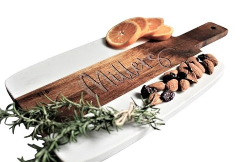 Personalized Marble and Acacia Wood Cutting Board Charcuterie Board for Christmas Anniversary Wedding Bridal Shower Engagement Housewarming Gift | Amazon (US)