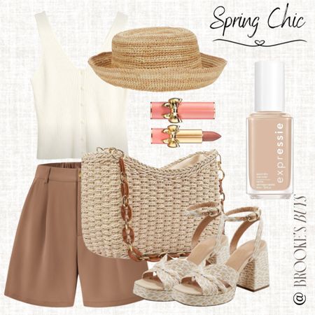 Cute spring short outfit. Love these sandals and straw bag. This bucket hat completes the look  

#LTKshoecrush #LTKU #LTKfindsunder50