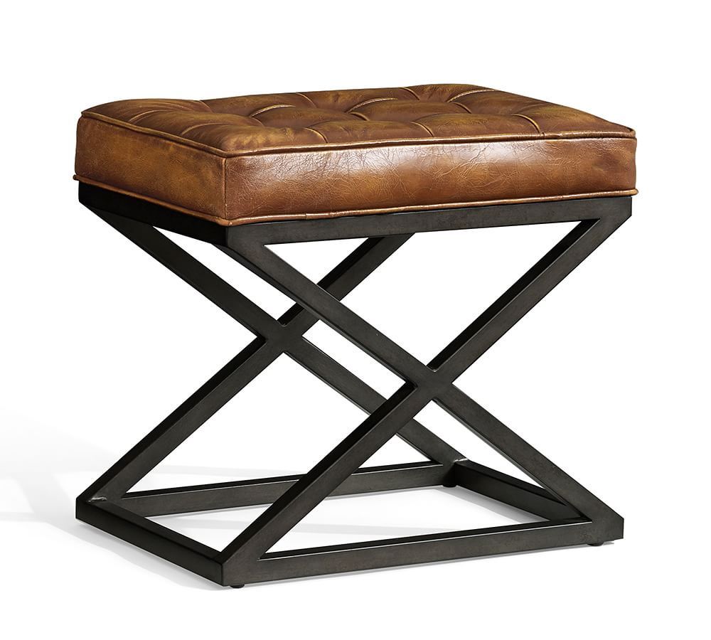 Kirkham Tufted Leather Stool | Pottery Barn (US)