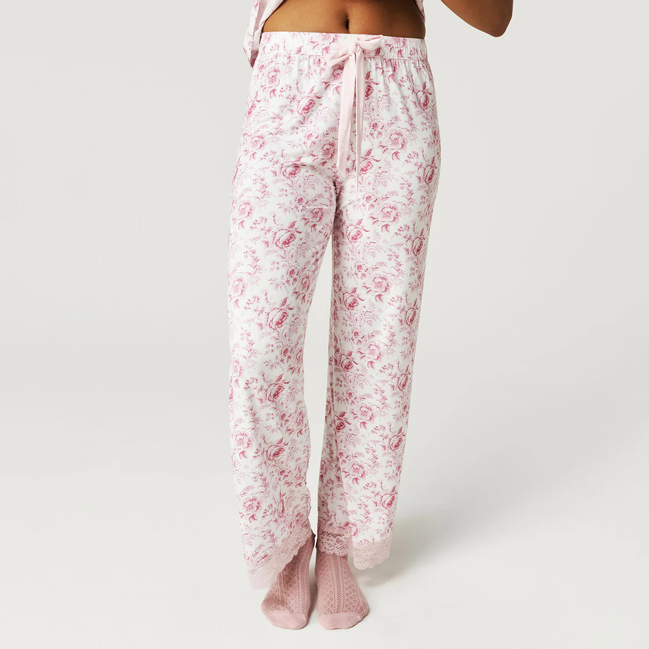 Floral Pink Straight-Leg Jolene Women's Lace Pajama Pants | Posh Peanut® | Posh Peanut