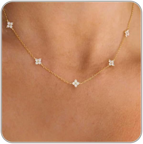 Dainty Silver Gold Necklaces for Women Cute Station Choker Simulated Diamond Necklace Simple Laye... | Amazon (US)