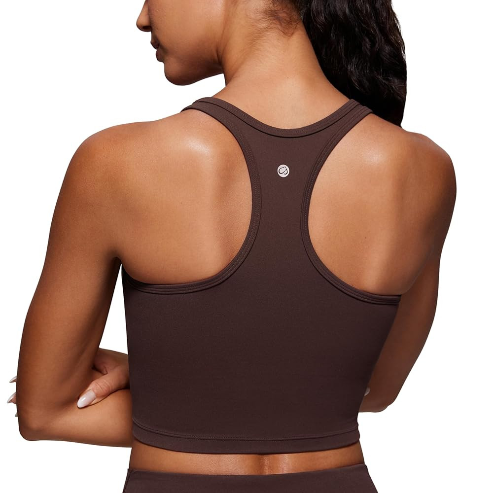 CRZ YOGA Butterluxe Womens Y-Back Racerback Longline Sports Bra - Padded Scoop Neck Workout Crop ... | Amazon (US)