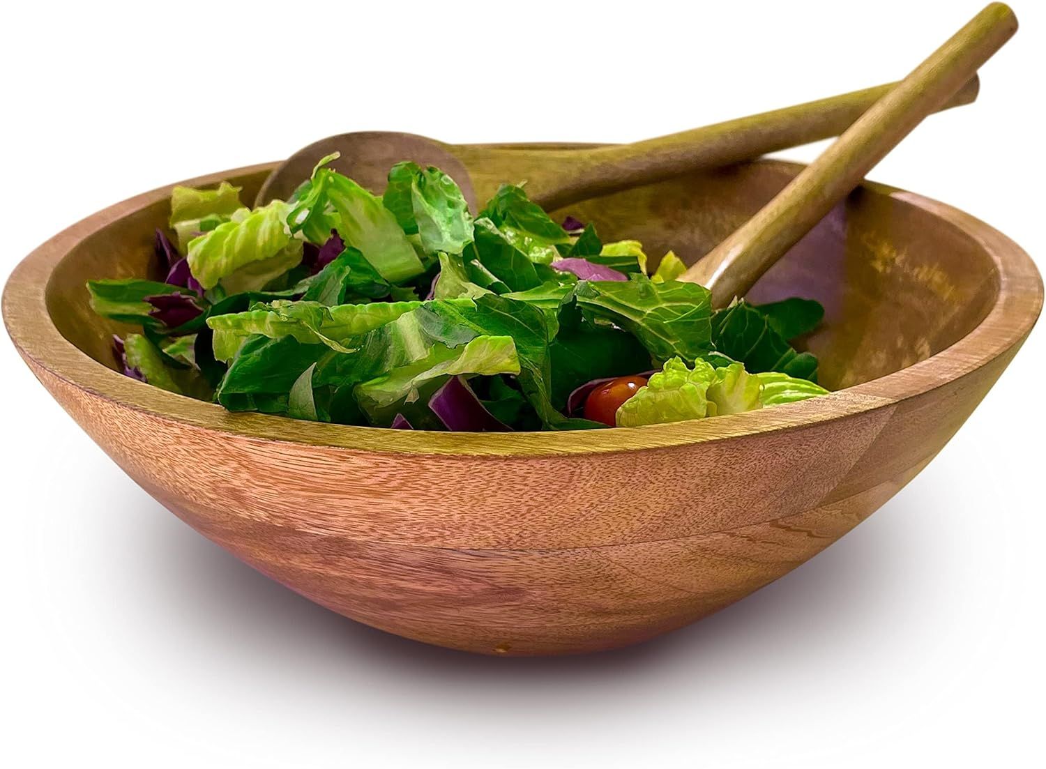 Large Wooden Salad Bowl Set with Serving Utensils - 12 Inch Wooden Serving Bowl and Servers - 1/2... | Amazon (US)