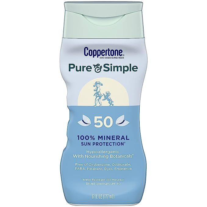 Coppertone Pure and Simple SPF 50 Sunscreen Lotion, Zinc Oxide Mineral Sunscreen,Hypoallergenic, ... | Amazon (US)