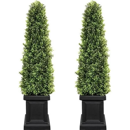 Boxwood Outdoor Topiary Set of 2, 3.5ft Tall Outdoor Porch Trees, All-Year Green Fake Plant Topiary Trees Artificial Outdoor with Sturdy Pot for Porch Outdoor Indoor (Square) | Walmart (US)