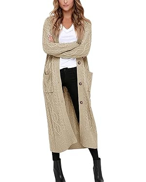 Danedvi Women's Long Cardigans Long Sleeve Cable Knit Button Down Open Front Chunky Knit Sweaters... | Amazon (US)