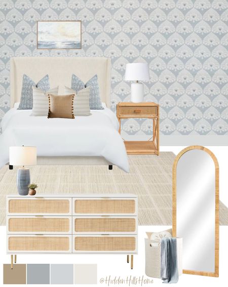 Coastal bedroom decor mood board, Beach House bedroom inspiration, coastal wallpaper, bedroom design #bedroom

#LTKhome #LTKsalealert #LTKstyletip