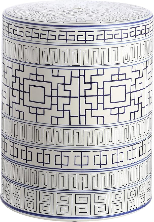 Safavieh Home Parri Blue and White Ceramic 18-inch Indoor/Outdoor Garden Stool Side Table | Amazon (US)