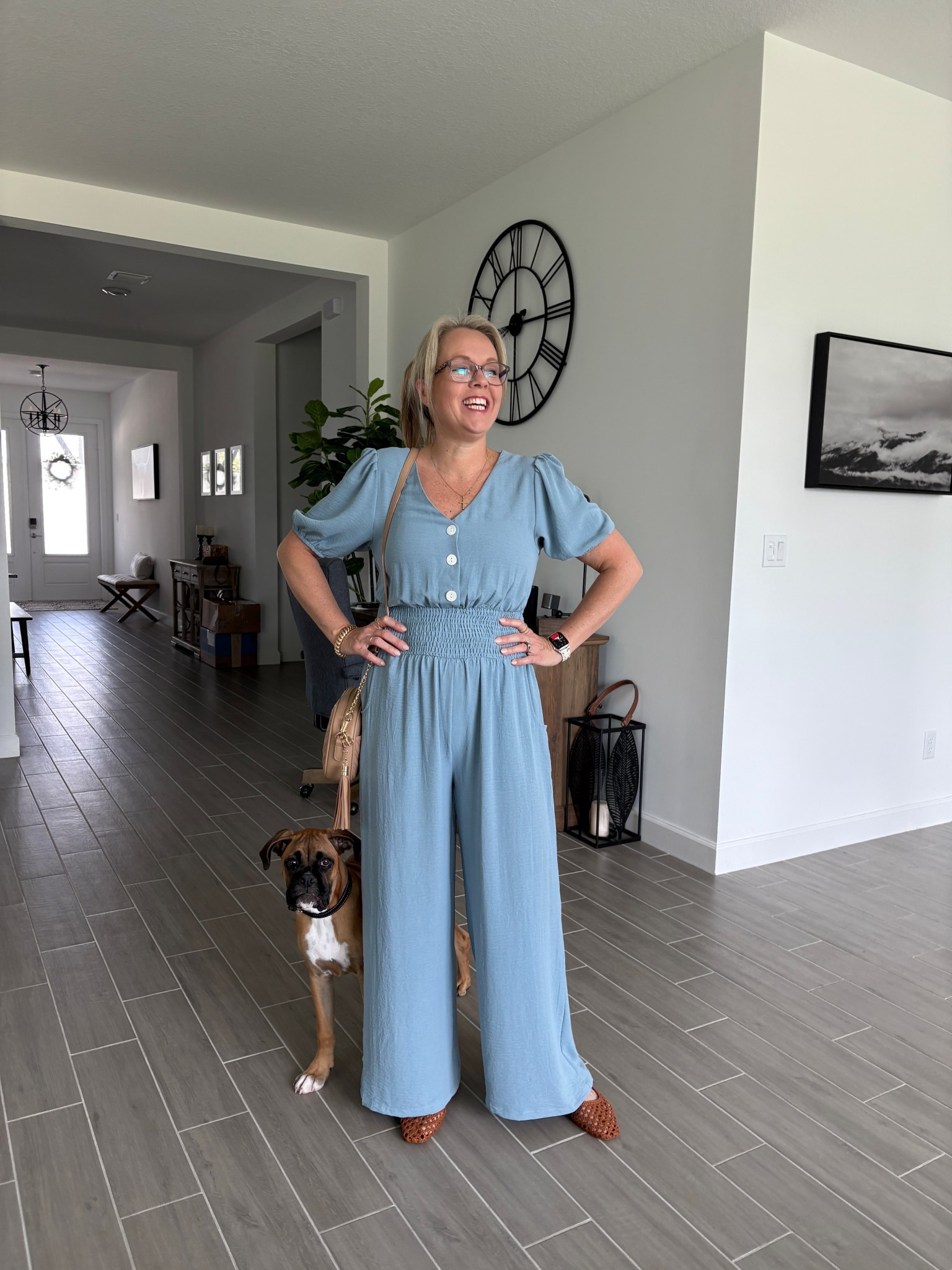 Out fit of the day! Adorable flowy wide leg jumpsuit paired with mesh sandals. Size small in jumpsuit and size down with sandals. 

#LTKOver40 #LTKFindsUnder50