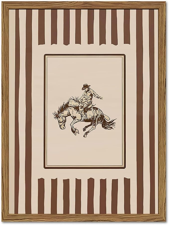 Vintage Western Cowboy Wall Art Retro Striped Cowboy Rodeo Wall Decor Paintings, Southwestern Cou... | Amazon (US)