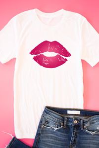Kiss Me Lips White Graphic Tee | The Pink Lily Boutique