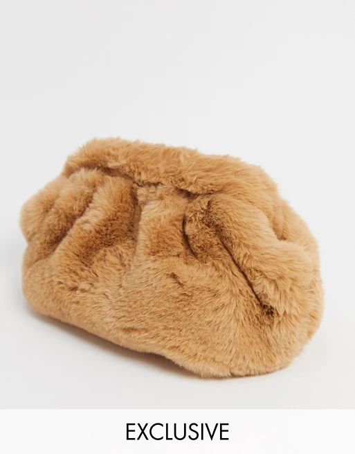 My Accessories London Exclusive slouchy pillow clutch bag in taupe faux fur | ASOS (Global)