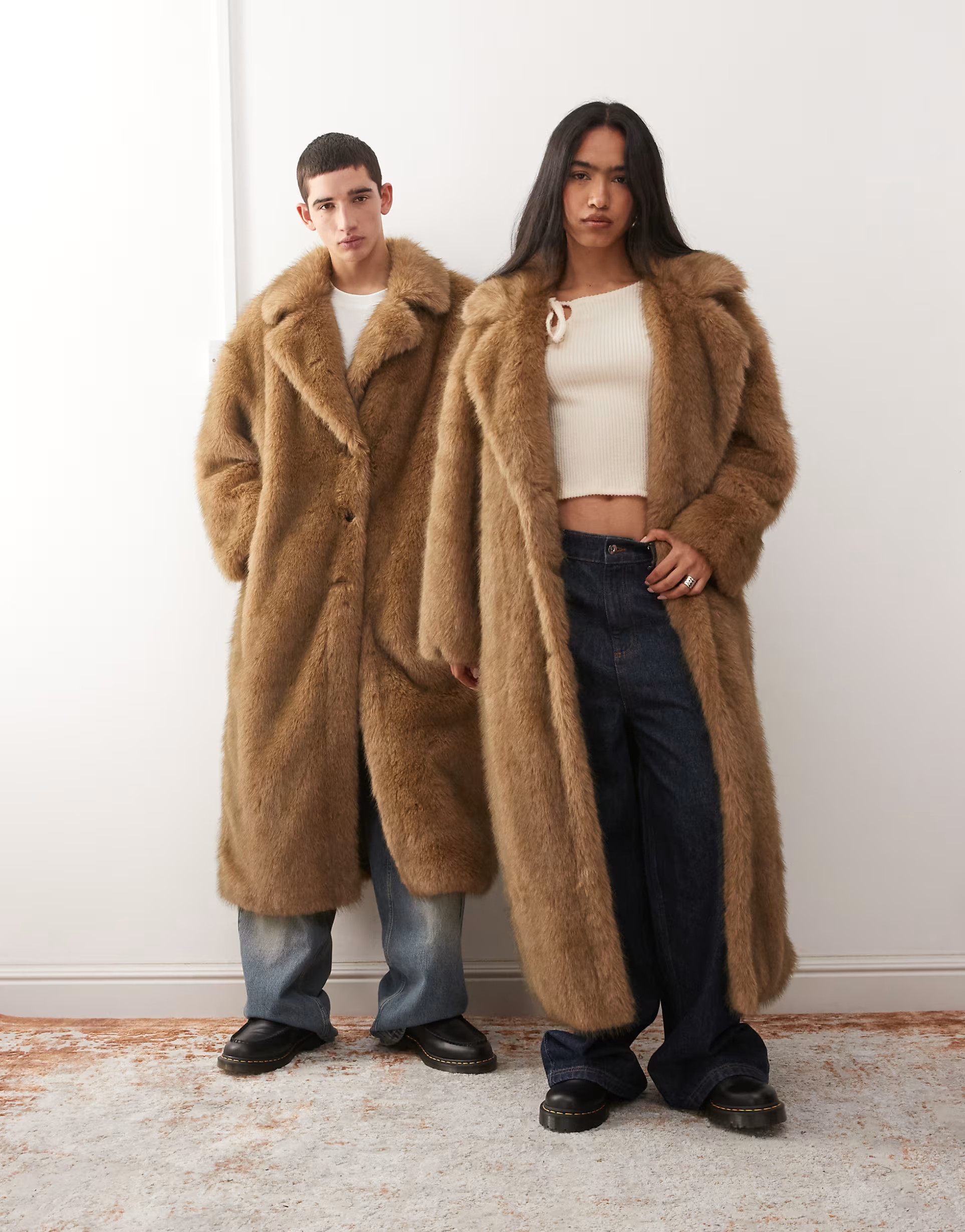 Reclaimed Vintage unisex faux fur maxi coat in brown | ASOS (Global)