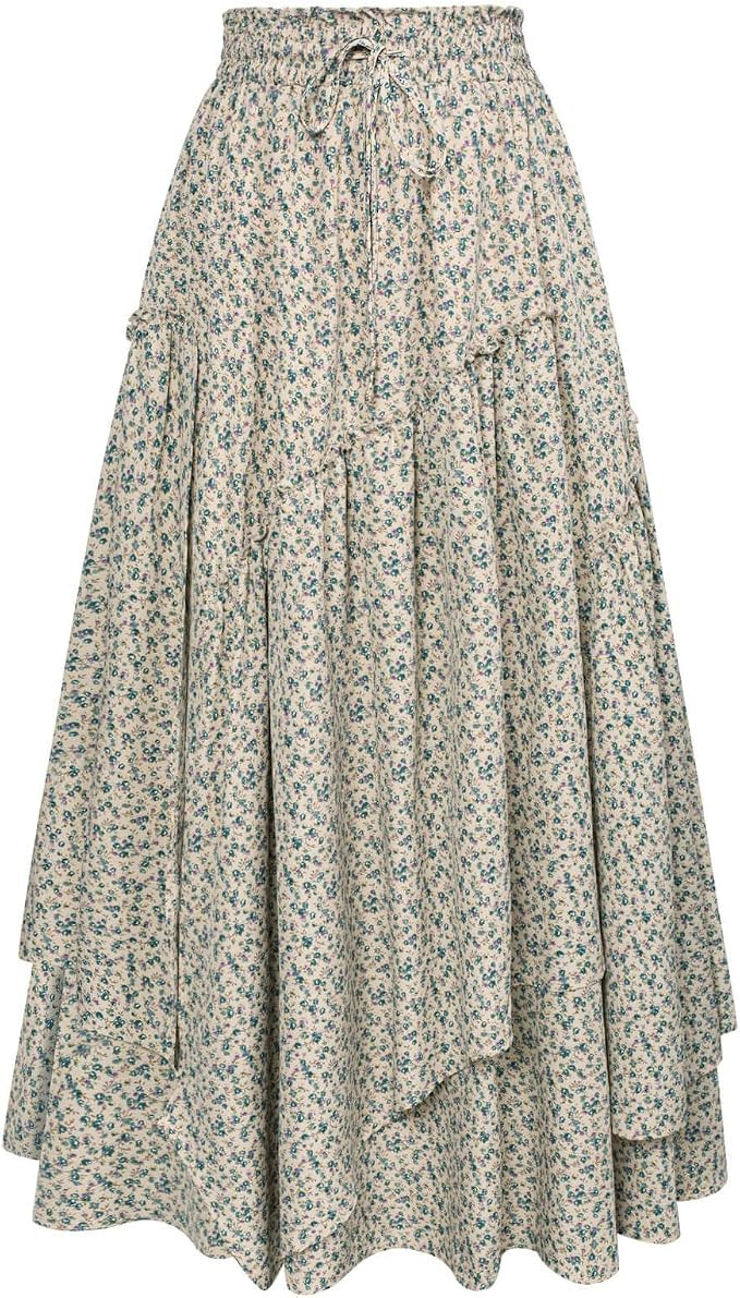 Scarlet Darkness Women Floral Print Boho Skirt Elastic High Waist Long Maxi Skirts with Pockets | Amazon (US)