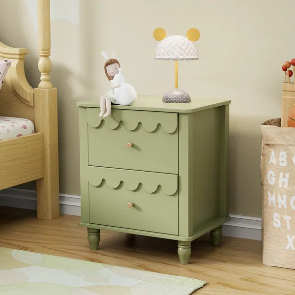 Nightstand with 2 Drawers for Bedroom Curved Design with Petal Pattern for Bedroom Side End Table... | Bed Bath & Beyond