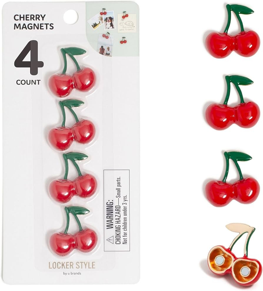 U Brands Red Cherry Locker Magnets, Set of 4, Fun Magnetic Locker Accessories for School, Whitebo... | Amazon (US)