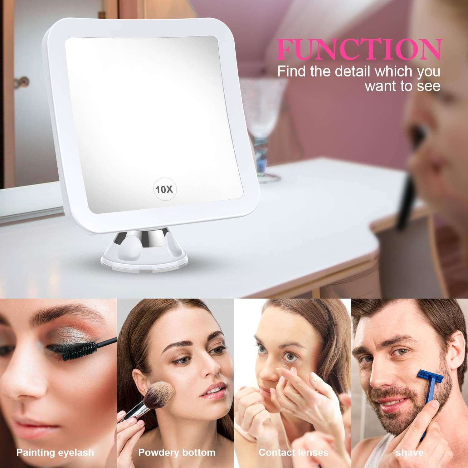 Upgraded 10x Magnifying Lighted Makeup Mirror with Natural White LED Lights, 360°Swivel Portable... | Amazon (US)