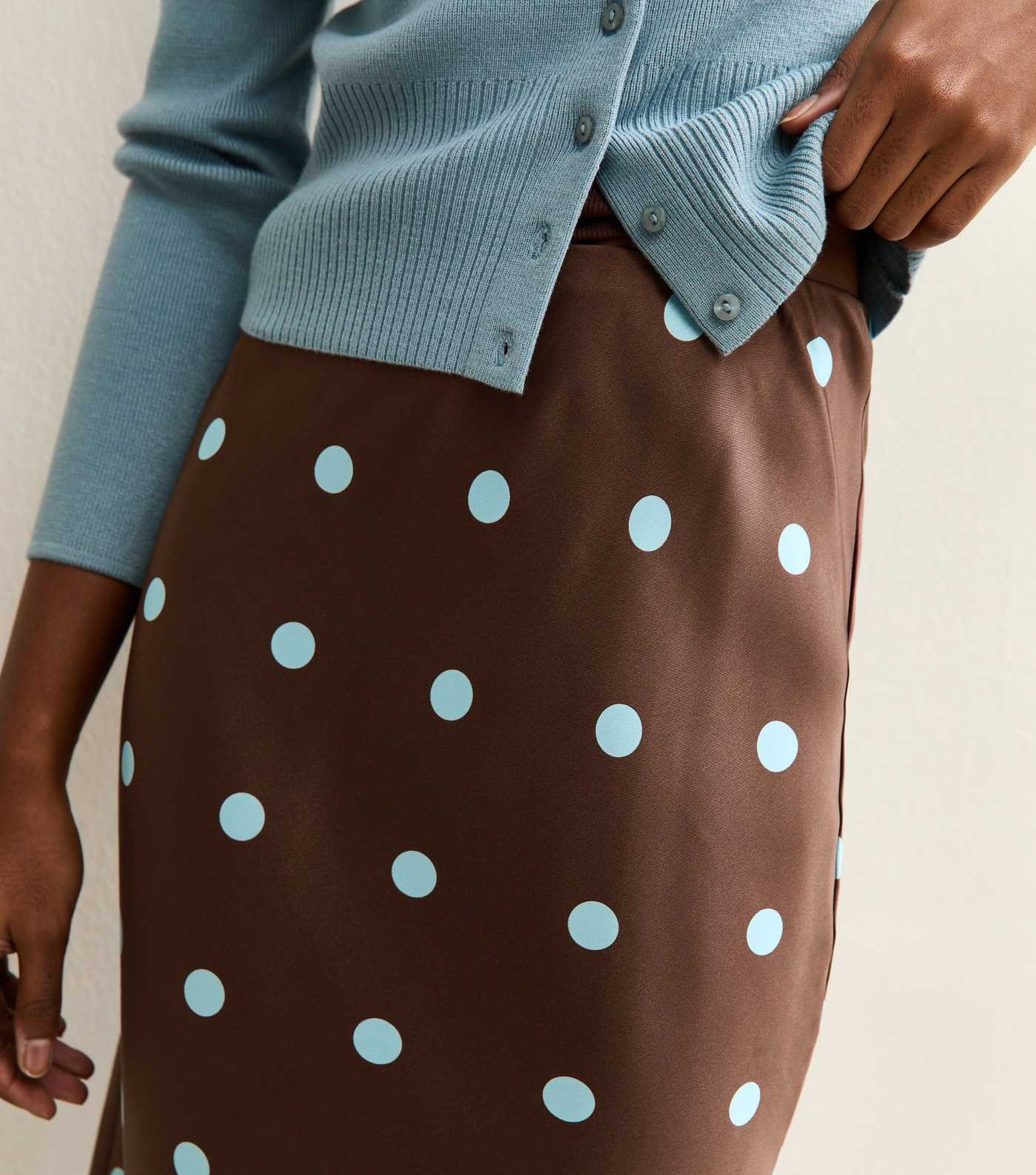 Brown Satin Polka Dot Lace Hem Midi Skirt | New Look | New Look (UK)
