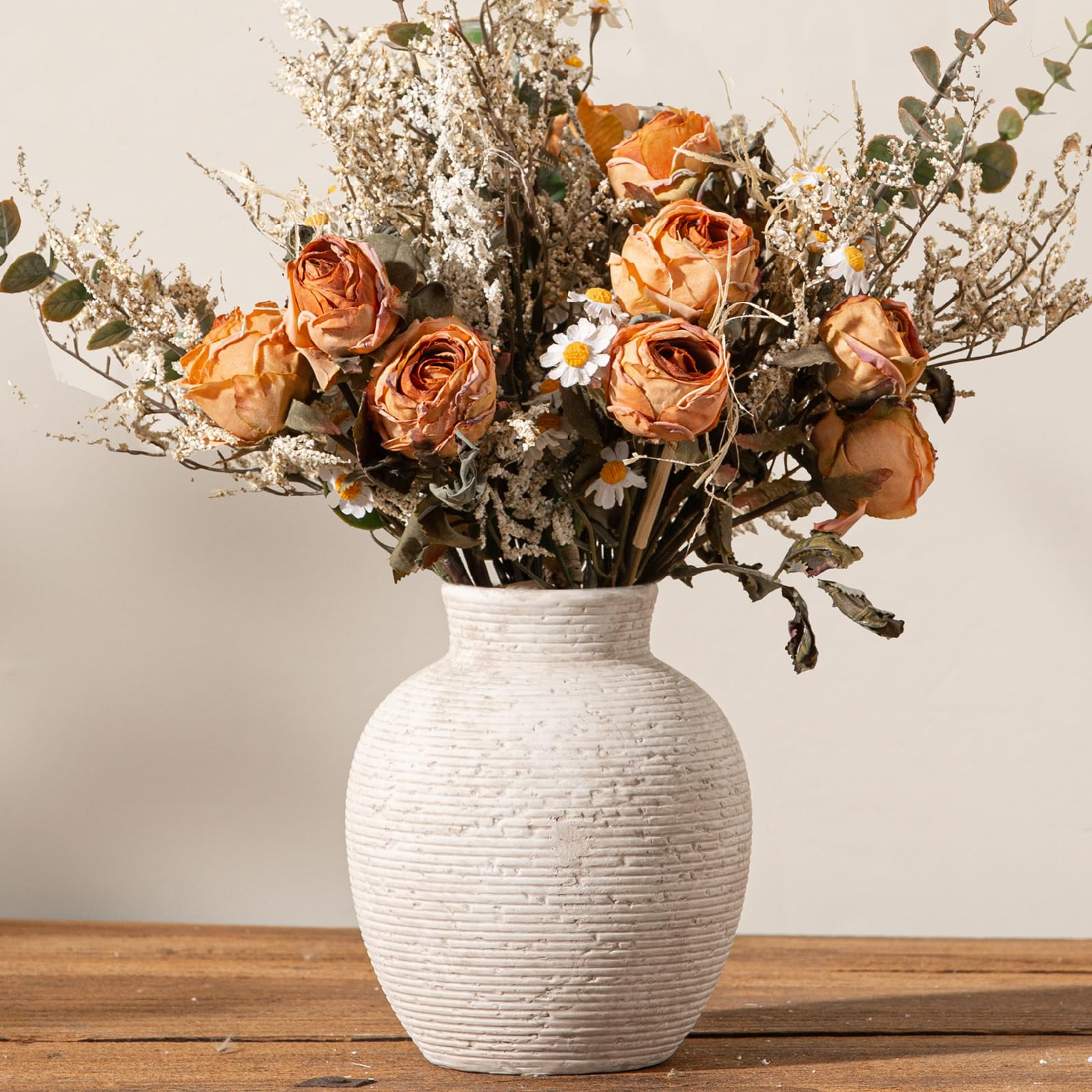 Ceramic Flower Vase Home Decor - Small Farmhouse Table Vases Rustic Vintage Living Room Kitchen B... | Amazon (US)