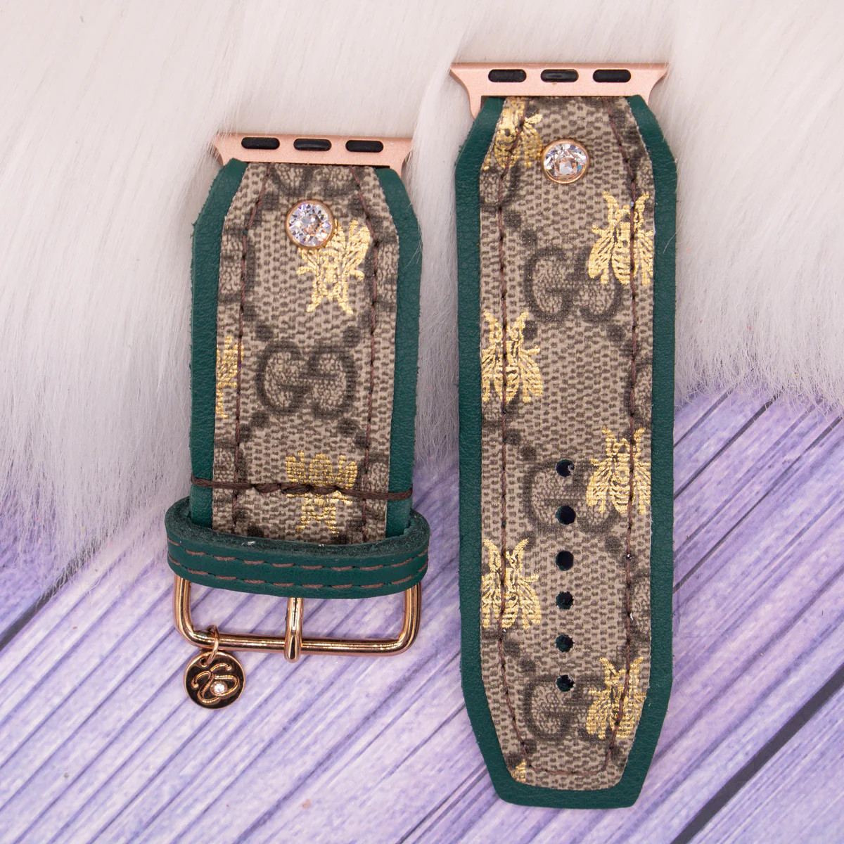 Open Box - (Size 2) Sivella Band in Upcycled Gg Bee With Emerald (Apple Watch 38/40/41mm) | Sparkl