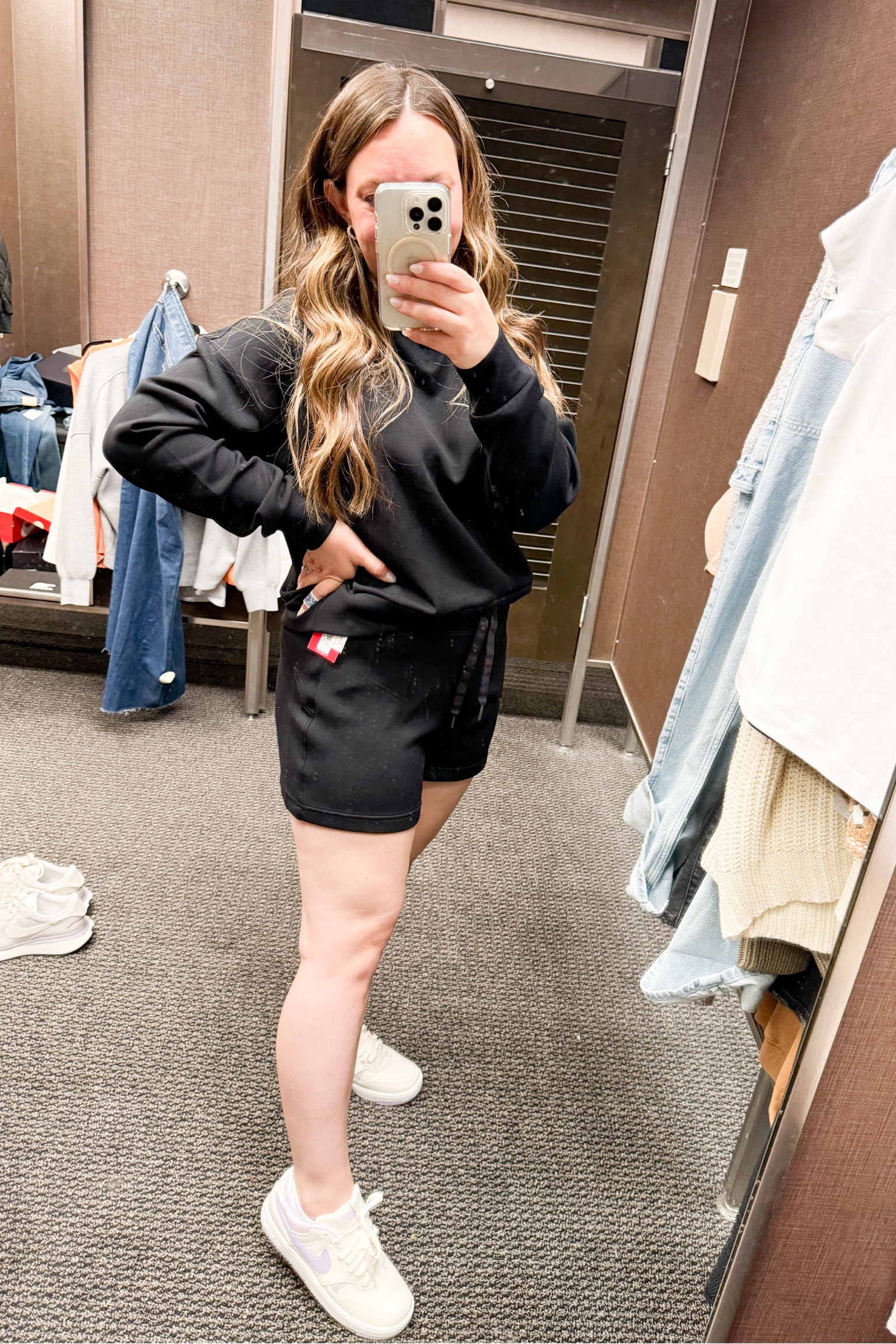 Matching set spanx air essentials Nsale finds black shorts black sweatshirt on sale fall outfits 

Absolutely love this Spanx set! If you have never felt their air essentials fabric, it’s silky soft and cool to the touch. Perfect for travel, lounge, or running errands. Comes in multiple colors. Wearing my usual size medium in both pieces  

#LTKTravel #LTKStyleTip #LTKxNSale