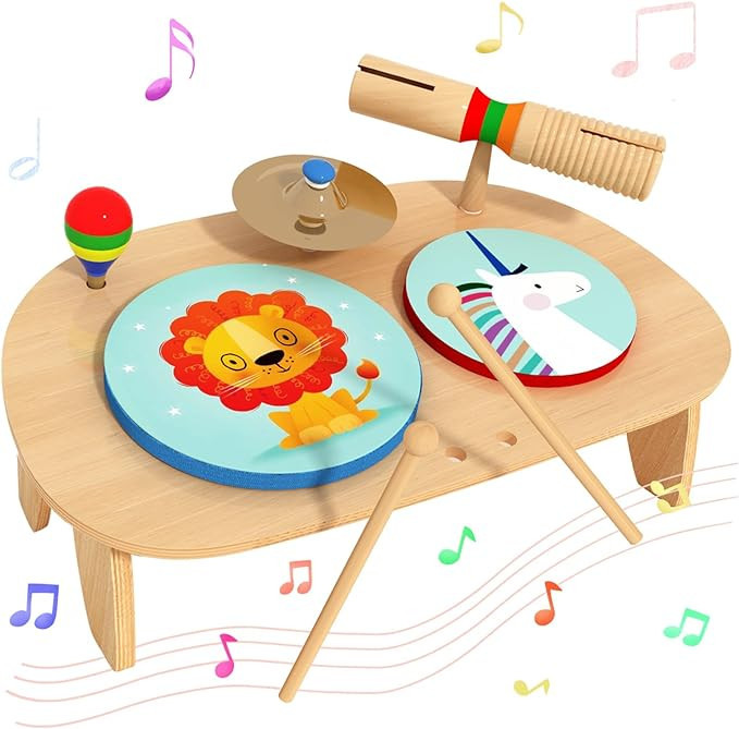 LOOIKOOS Kids Drum Set Baby Musical Instruments Toys for Toddlers Natural Wooden Preschool Musica... | Amazon (US)