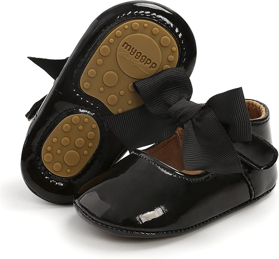 Baby Girls Mary Jane Flats Anti-Slip Rubber Sole Bow Toddler Princess Dress Shoes | Amazon (US)