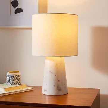 Foundational Marble Table Lamps, 17", White & White Linen | West Elm (US)