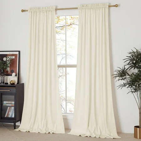 NICETOWN Velvet Modern Ivory White Solid Print Home Rod Pocket Blackout Curtains, 52" x 96" (2 Panels) | Walmart (US)