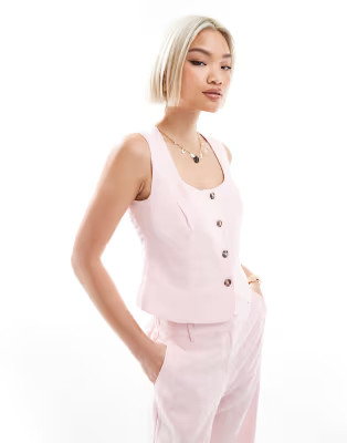 New Look co-ord linen square neck waistcoat in pink | ASOS (Global)