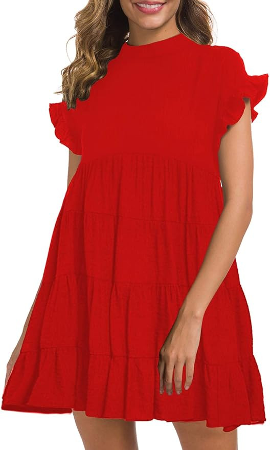 MIHOLL Women's Casual Summer Ruffle Babydoll Loose Mini Dress | Amazon (US)