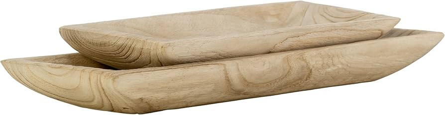 Set of Two Decorative Wooden Trays - Contemporary Farmhouse Rectangle Shaped Natural Brown Tray D... | Amazon (US)