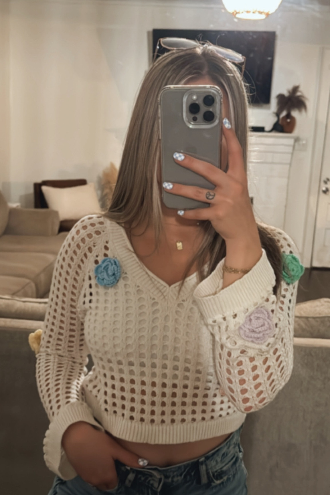 Spring knit sweater / angel number necklace / checkered press-on nails 

#LTKSeasonal #LTKfindsunder50 #LTKstyletip