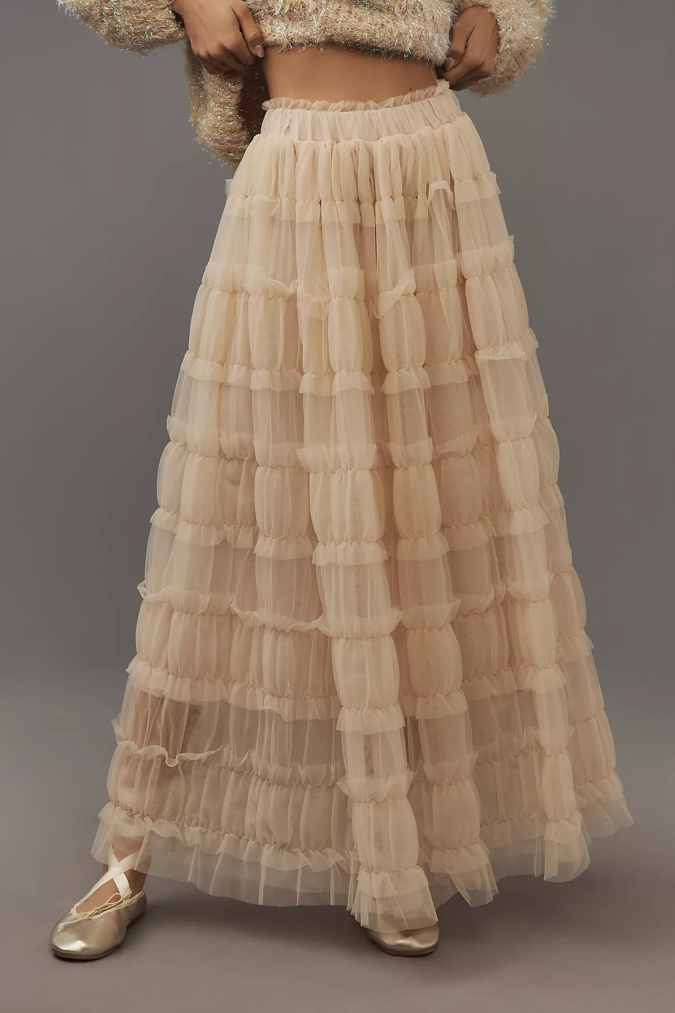 By Anthropologie Shirred Tulle Maxi Skirt | Anthropologie (US)