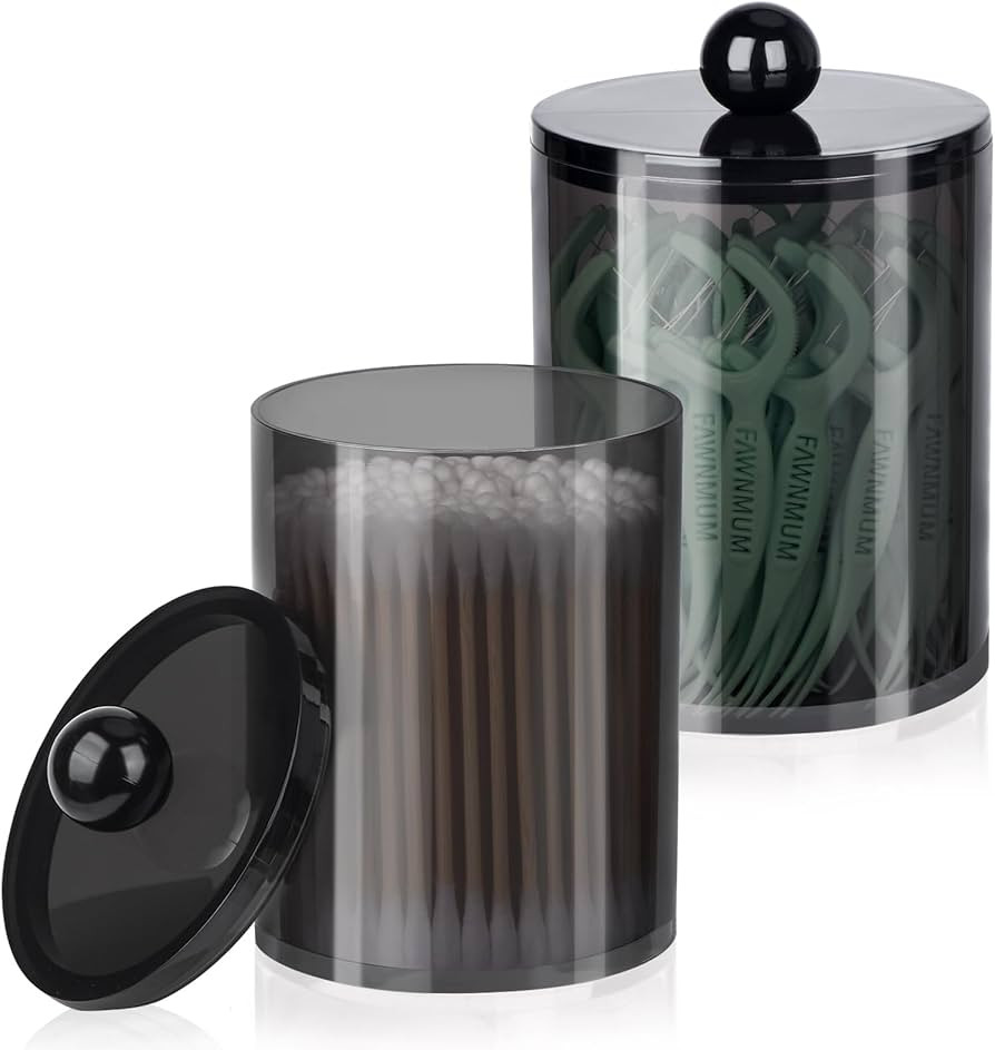 2 Pack Qtip Holder,Canister Apothecary Jar Set, Bathroom Jars with Lids Set for Cotton Swabs, Bal... | Amazon (US)