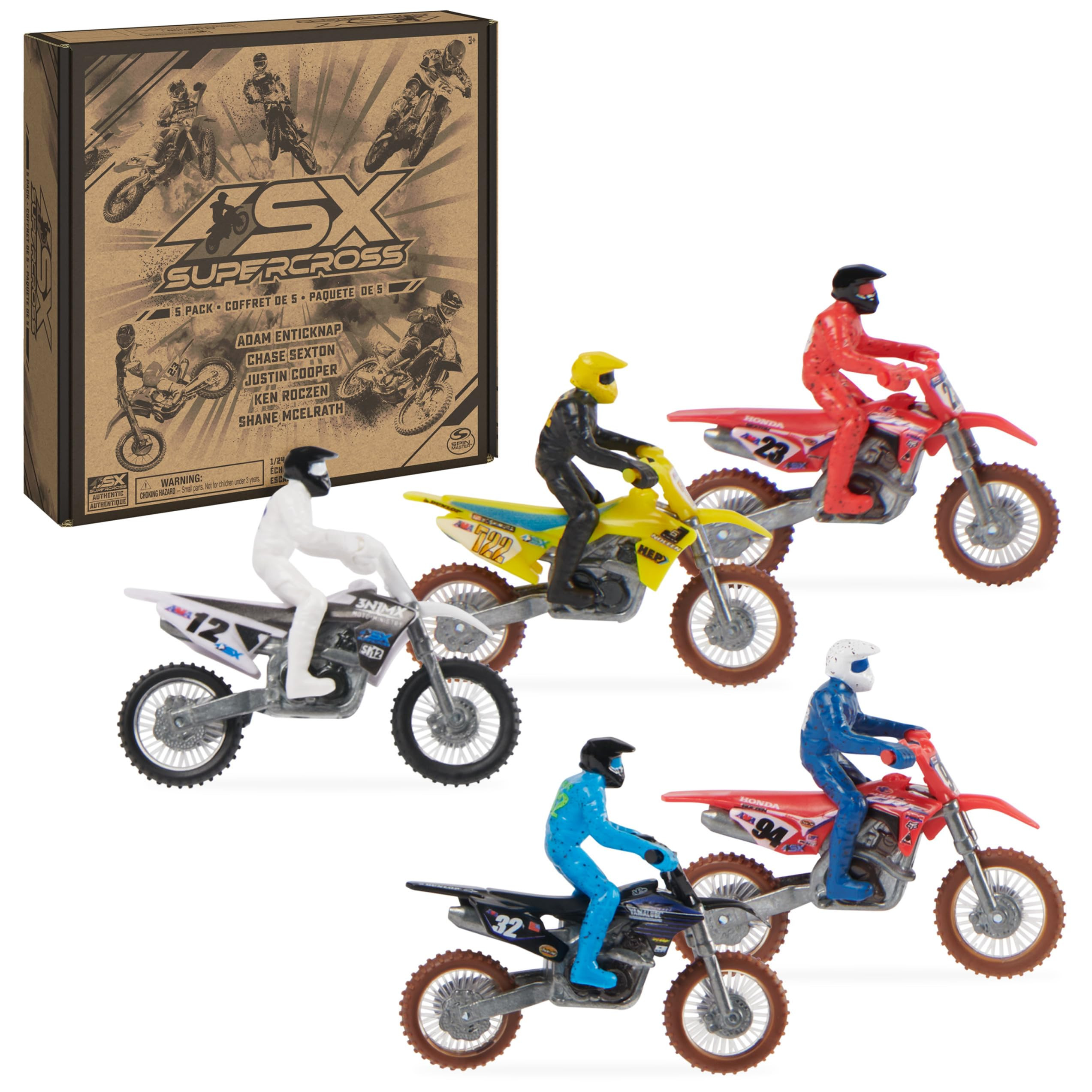Supercross, Authentic 5-Pack of 1:24 Scale Die-Cast Motorcycles with Rider Figure, Toy Moto Bike ... | Amazon (US)