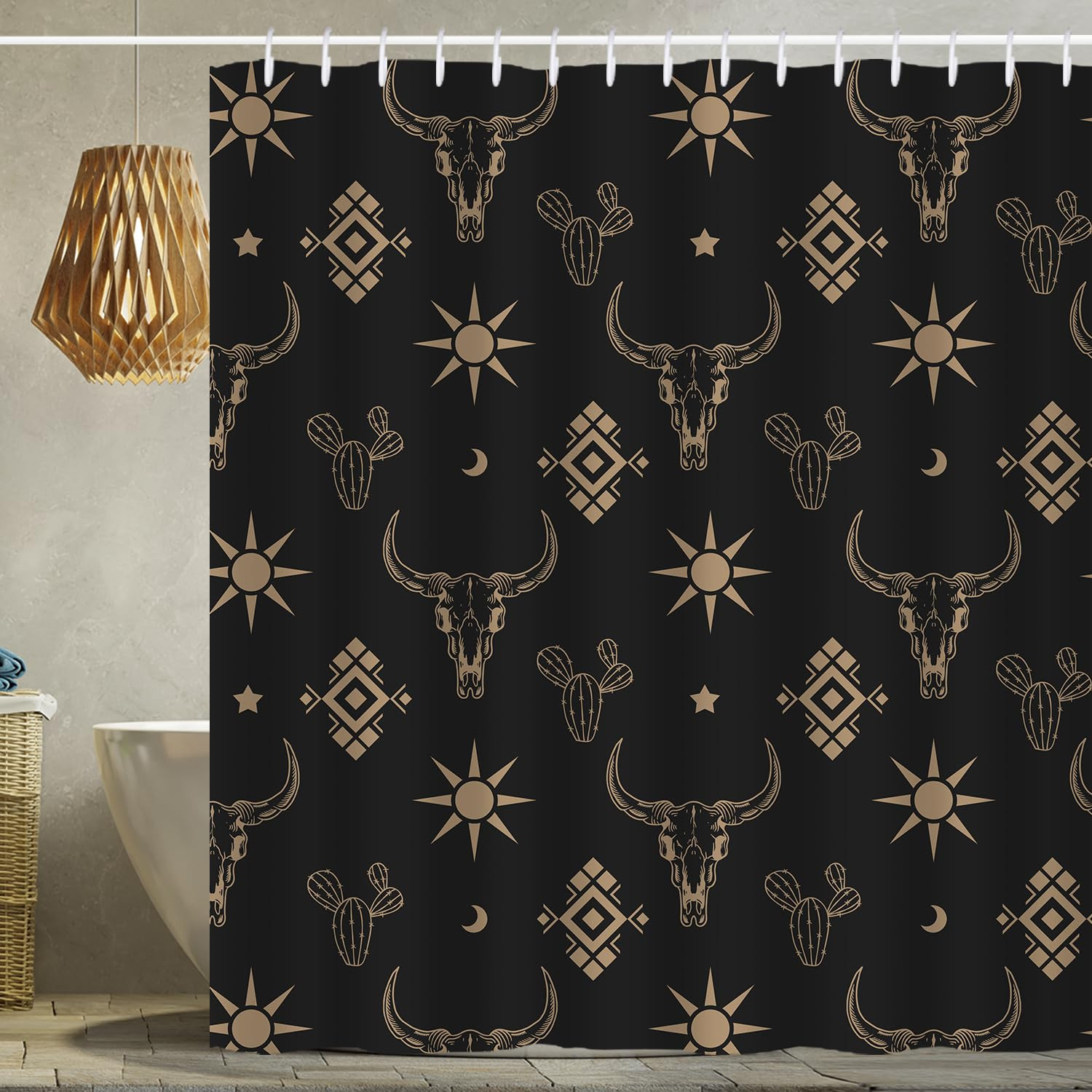 Western Bull Skull Shower Curtain Boho Cow Longhorn Skullhead 72x72 Inch Cactus Bohemian Black an... | Amazon (US)