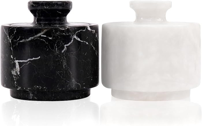 MARBLOUS KRAFTS Marble Salt Cellar with Lid 3" White and Black Zebra Spice Jar For kitchen Counte... | Amazon (US)