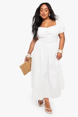 Plus Cotton Milkmaid Midaxi Skater Dress | boohoo (US & Canada)