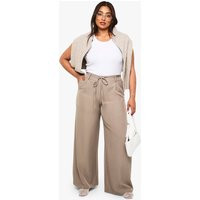 boohoo Women's Plus Woven Elasticated Back Tie Belt Wide Leg Trouser in Taupe | Size: 12 | boohoo (US & Canada)
