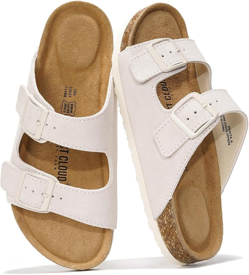 Project Cloud 100% Genuine Leather Flat Sandals For Women 2026 Cork Footbed Womens Sandals with M... | Amazon (US)