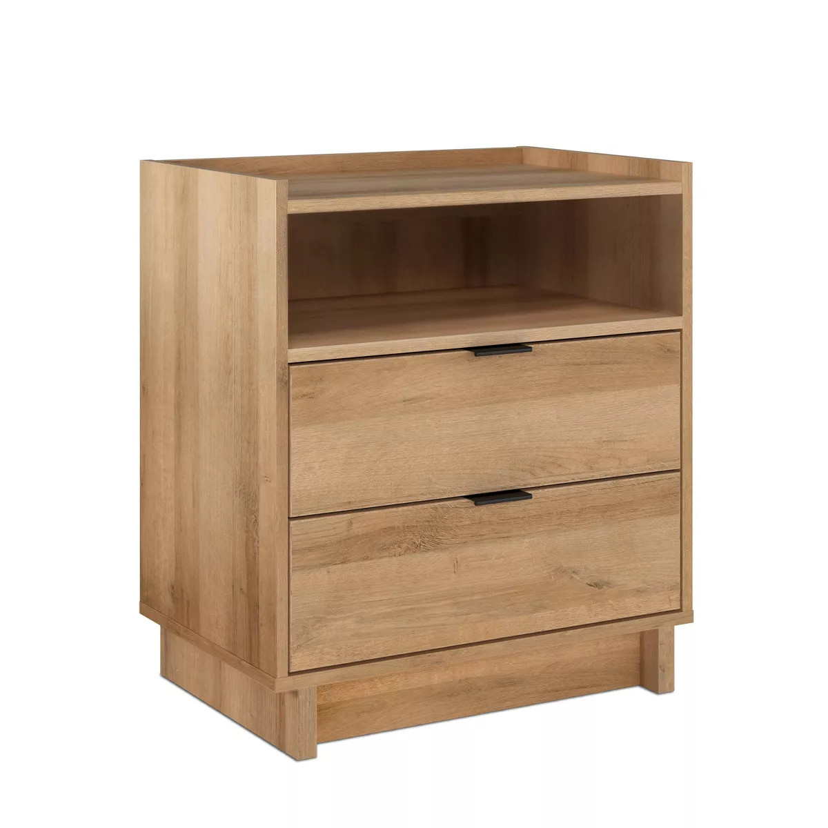 Prepac Simply Modern Nightstand with 2 Drawers and Open Shelf Natural Oak | Target