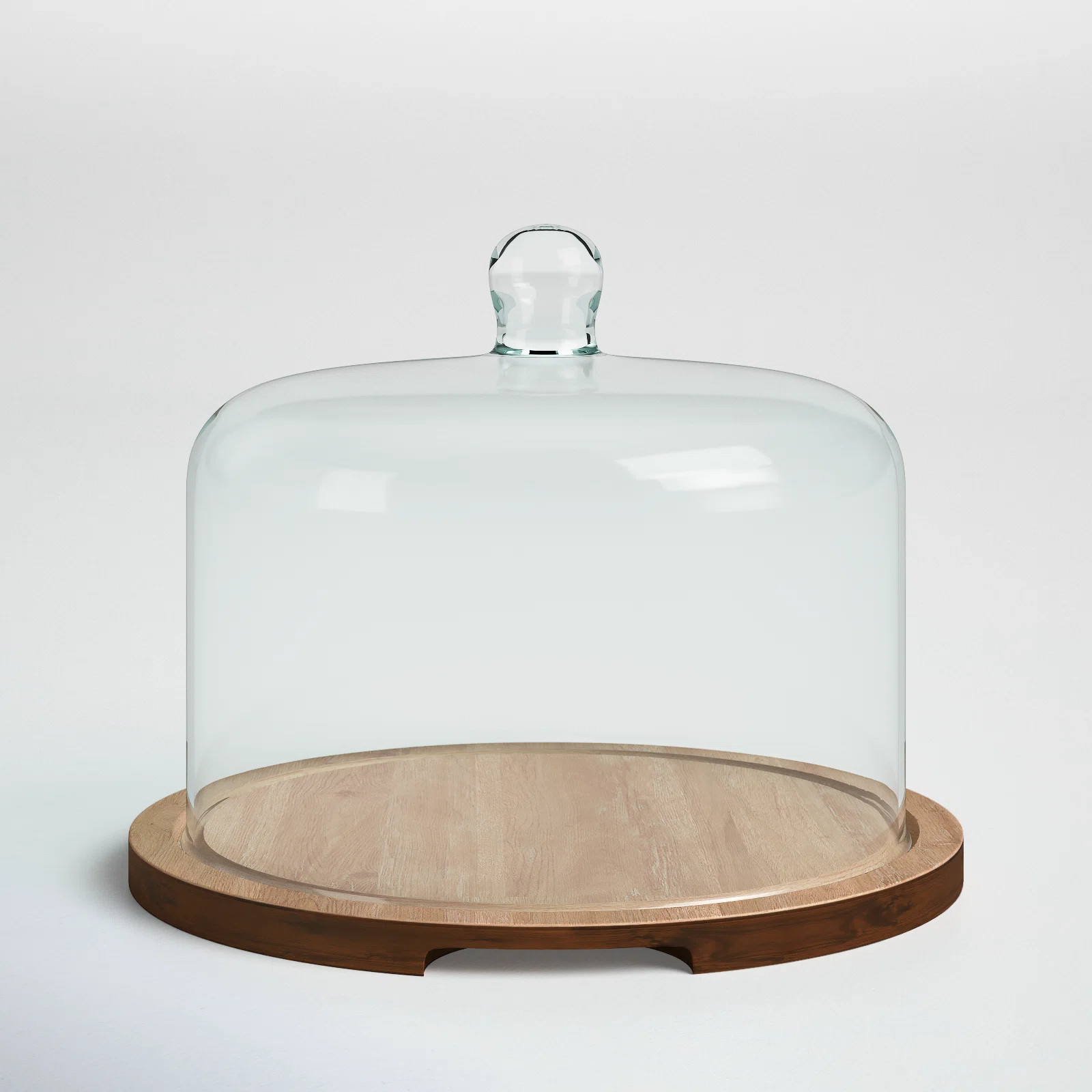 Libbey Round Wood Server Cake Stand with Glass Dome | Birch Lane