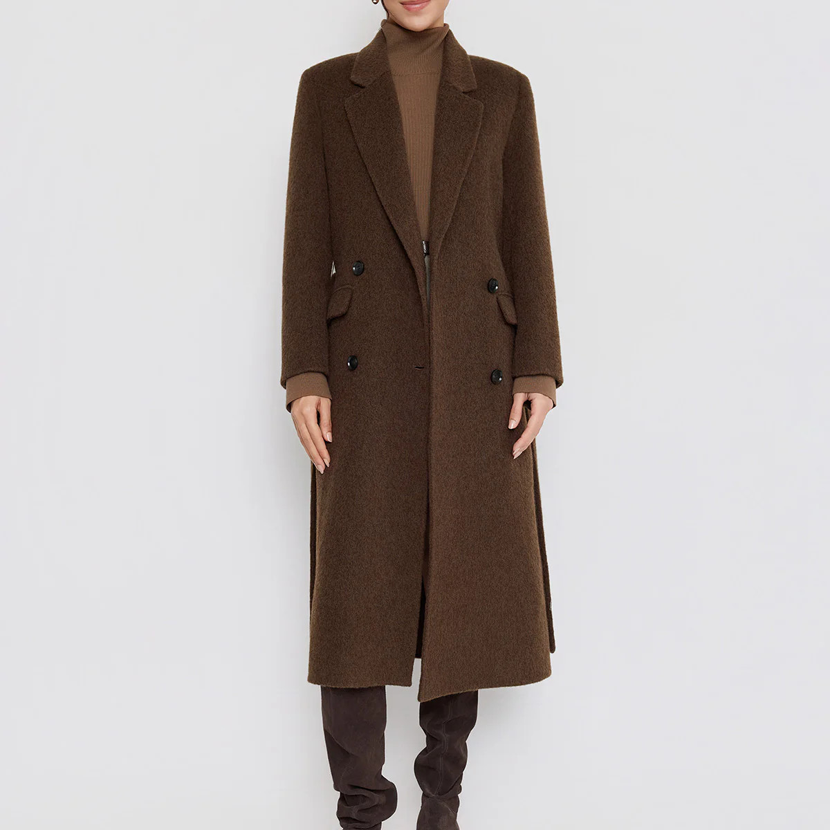 ASOBIO Women’s Minimal Soft Wool & Cashmere Wrap Coat | Bathrobe-Style with Removable Tie Belt | ASOBIO (US)