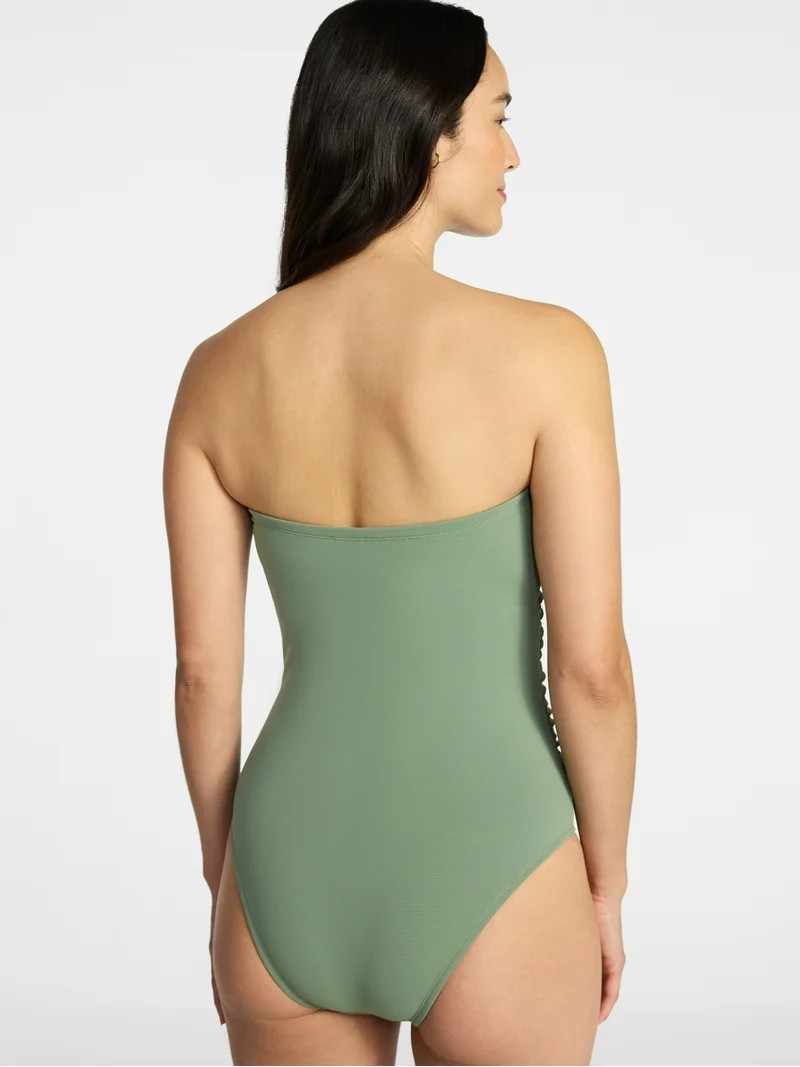 Time and Tru Women's and Women's Plus Size Ribbed Bandeau One Piece Swimsuit, Sizes XS-3X | Walmart (US)